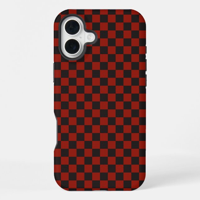 Black and Deep red checkerboard pattern Iphone Case (Back)