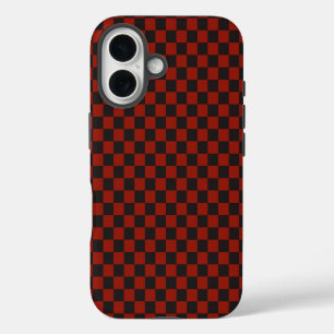 Black and Deep red checkerboard pattern iPhone 16 Case