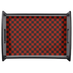 Black and Deep red checkerboard pattern Serving Tray
