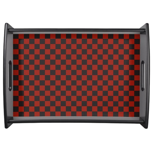 Black and Deep red checkerboard pattern Serving Tray (Front)