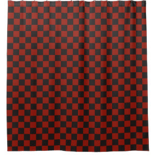 Black and Deep red checkerboard pattern Shower Curtain