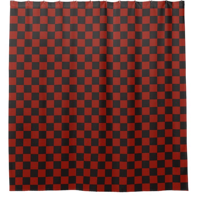 Black and Deep red checkerboard pattern Shower Curtain (Front)
