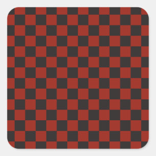 Black and Deep red checkerboard pattern Square Sticker