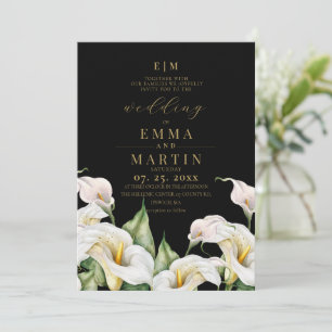Black and Delicate Floral Calla Lily Wedding Invitation