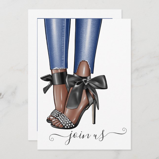 Black and Denim Fashionista Bachelorette Invitation (Front/Back)