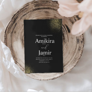 Black and Dusty Gold Pixie Faux Wedding Invitation