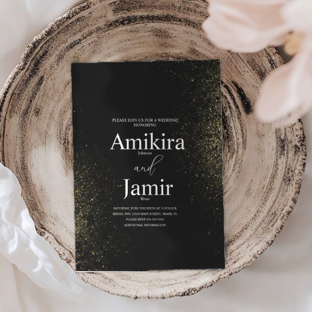 Black and Dusty Gold Pixie Sparkle Wedding Invitation (Creator Uploaded)