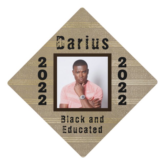 Black and Educated Man 2022 Graduation Photo Name  Cap Topper (Front)
