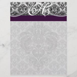 Black and Eggplant Monogram Black Damask