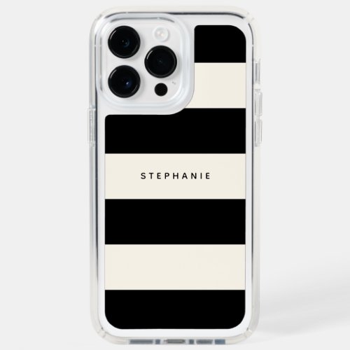 Black and Eggshell White Rugby Stripes with Name Speck iPhone 14 Pro Max Case