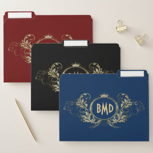 Black And Faux Glitter Girly Floral Frame File Folder