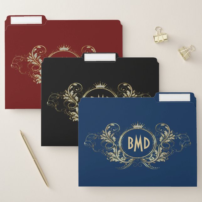 Black And Faux Glitter Girly Floral Frame File Folder (Set)