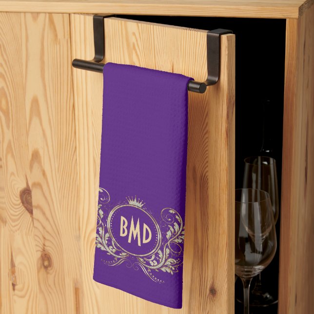 Black And Faux Glitter Girly Floral Frame Kitchen Towel (Thirds Fold)