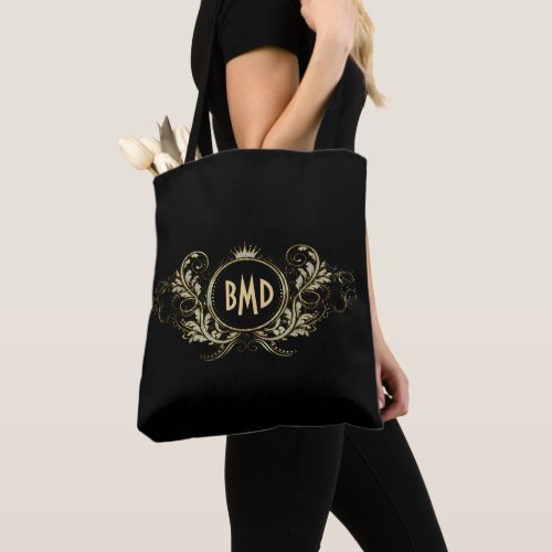 Black And Faux Glitter Girly Floral Frame Tote Bag