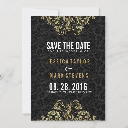 Black And Faux Glitter Lace Save The Date