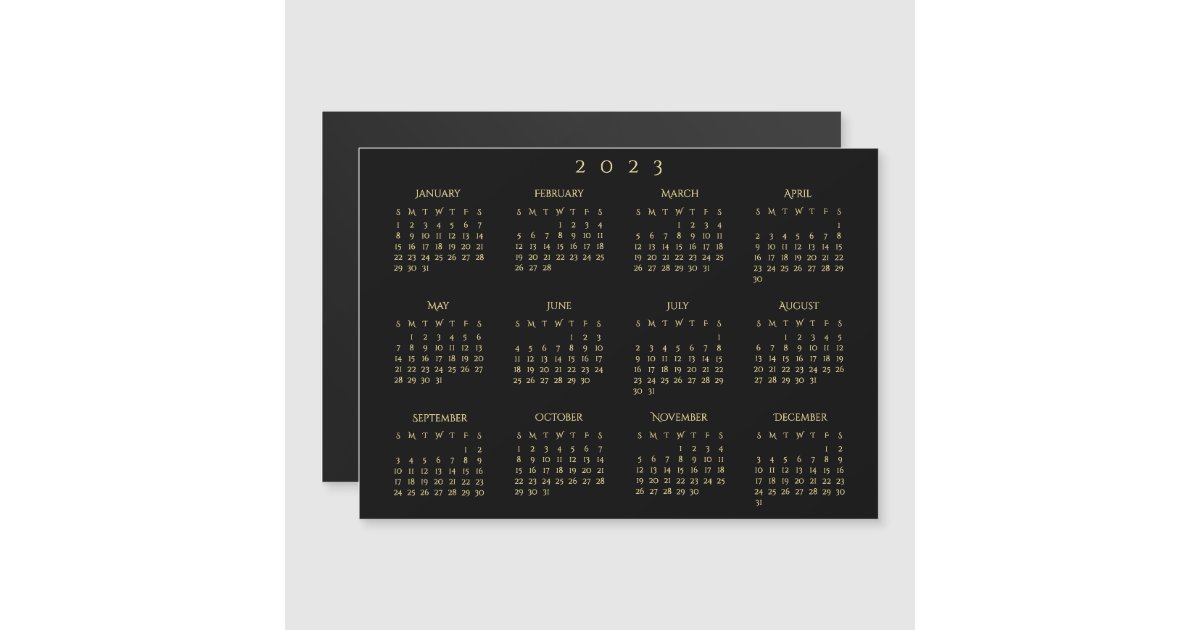 Black and Faux Gold 2023 Magnetic Calendar Card Zazzle