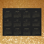 Black and Faux Gold 2024 Magnetic Calendar Card<br><div class="desc">Custom,  beautiful elegant script typography,  black and faux gold,  2024 full year,  home room office decor,  cool,  thin,  yearly calendar magnet,  for any magnetic surface at home or office. Makes a great custom gift for friends,  family,  peers,  co-workers,  for holidays,  christmas,  new years.</div>