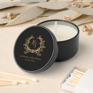 Black and Faux Gold Elegant Monogram Wedding Mini Candle Favors