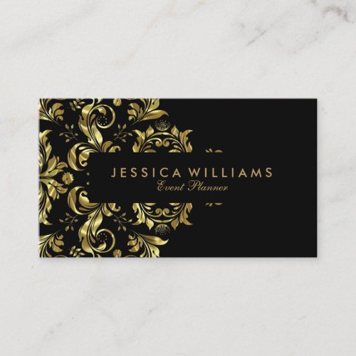 Black And Faux Gold Floral Lace Business Card