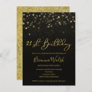 Black And Faux Gold Foil 21st Birthday Invitation