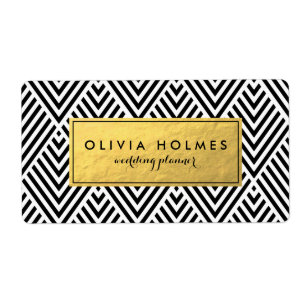 Black and Faux Gold Foil Chevron Label