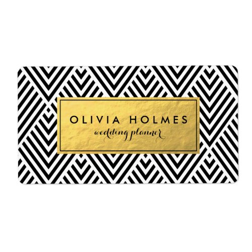 Black and Faux Gold Foil Chevron Label