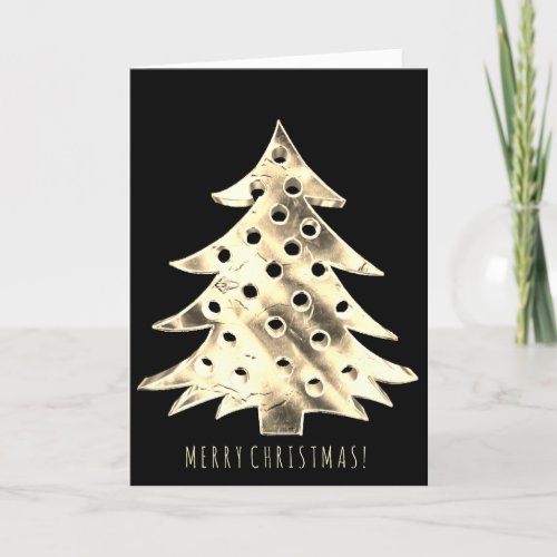 Black and Faux Gold Foil Christmas Tree Elegant Holiday Card