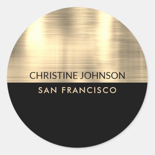 black and faux gold foil classic round sticker