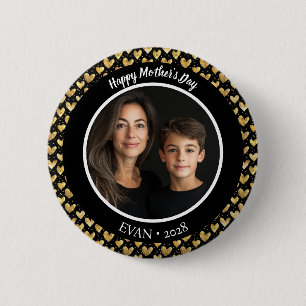 Black And Faux Gold Foil Hearts Mother's Day Button