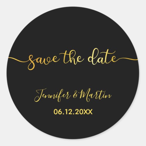 Black and Faux Gold Foil Ombre Save the Date Classic Round Sticker