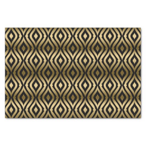Black And Faux Gold Geometric Quatrefoil Pattern Tissue Paper