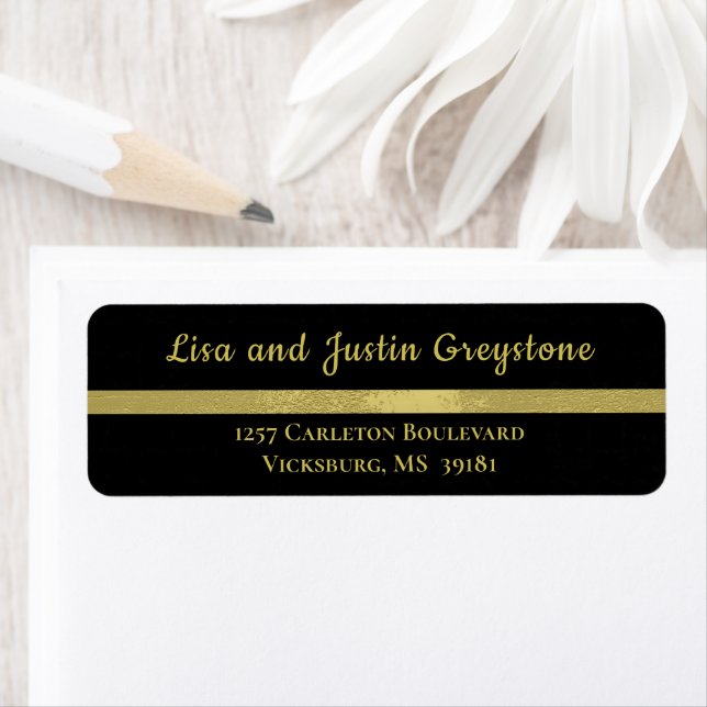 Black and Faux Gold Glam Return Address Label (Insitu)