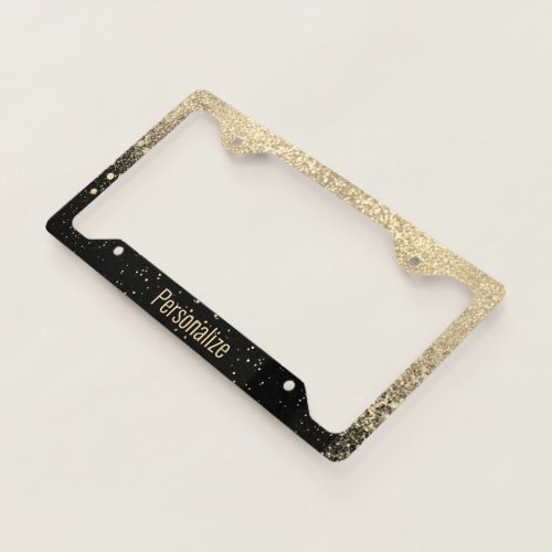 Black and Faux Gold Glitter  License Plate Frame