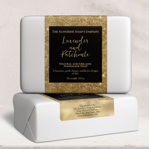 Black and faux gold glitter soap product label