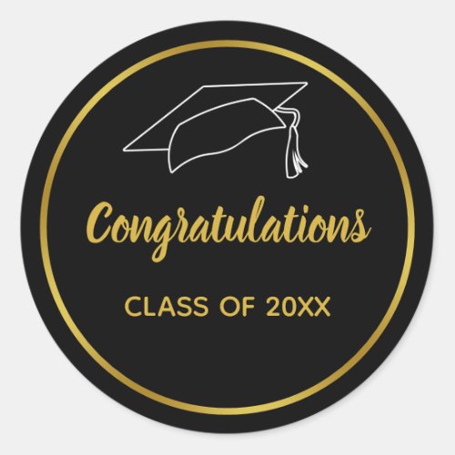 Black and Faux Gold Graduation Congratulations Classic Round Sticker