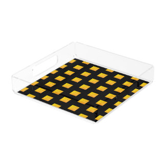 Black and Faux Gold Grunge Pattern Acrylic Tray