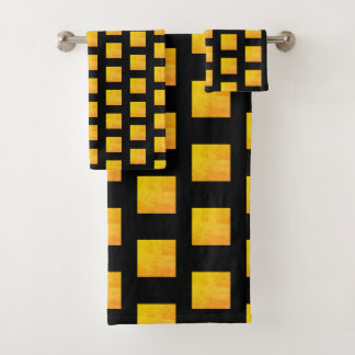 Black and Faux Gold Grunge Pattern Bath Towel Set