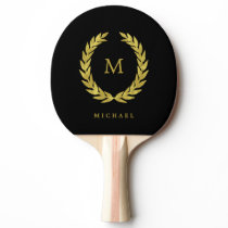 Black and Faux Gold Laurel Wreath with Monogram Ping-Pong Paddle Black and Faux Gold Laurel Wreath with Monogram Ping-Pong Paddle