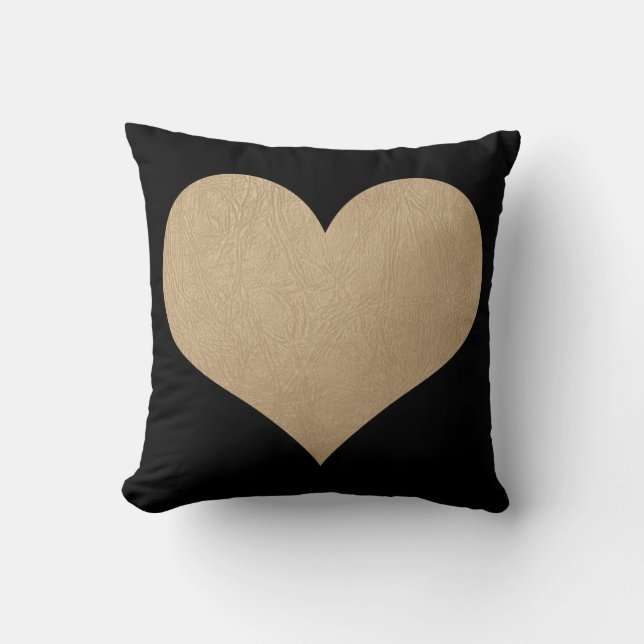 black and faux gold leather heart throw pillow (Front)