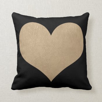 Black And Faux Gold Leather Heart Throw Pillow by OakStreetPress at Zazzle