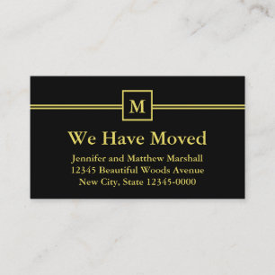 Black and Faux Gold Monogram Moving Announcement