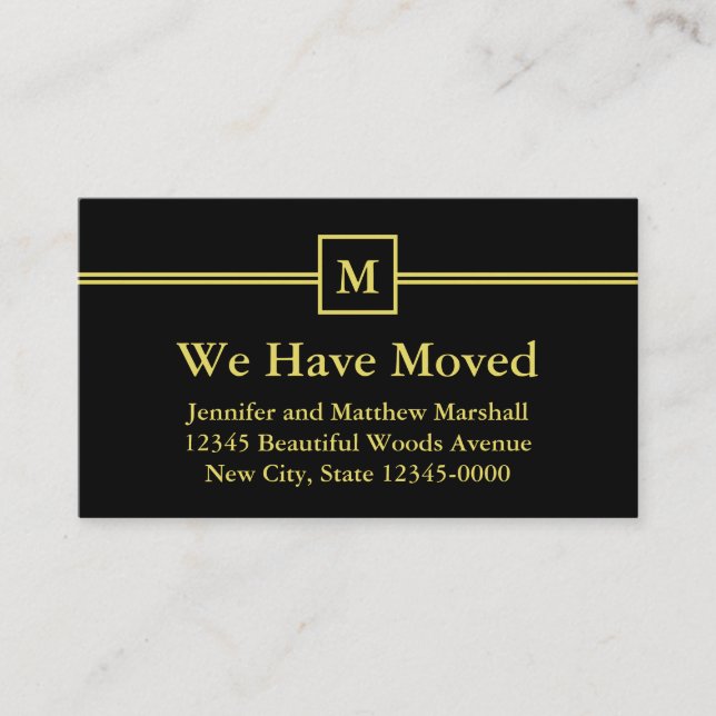 Black and Faux Gold Monogram Moving Announcement (Front)