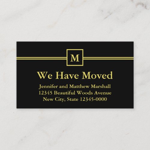 Black and Faux Gold Monogram Moving Announcement