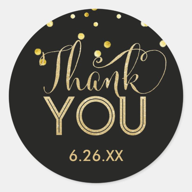 Black and Faux Gold Round Stickers (Front)