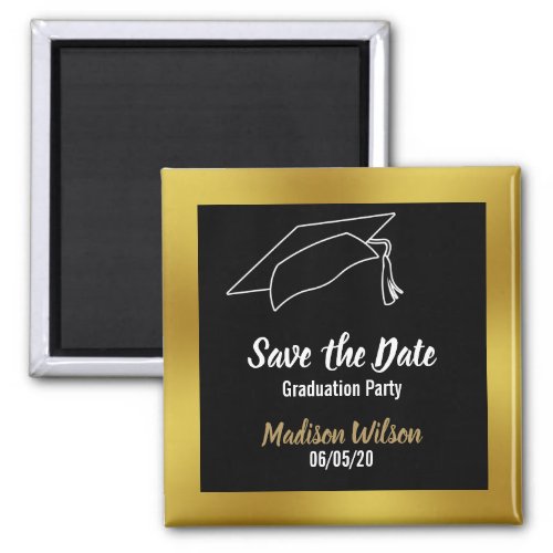 Black and Faux Gold Save the Date Graduation Party Magnet