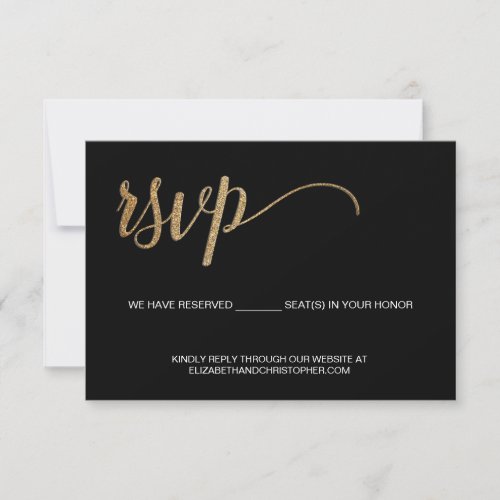Black and Faux gold script QR code wedding website RSVP Card