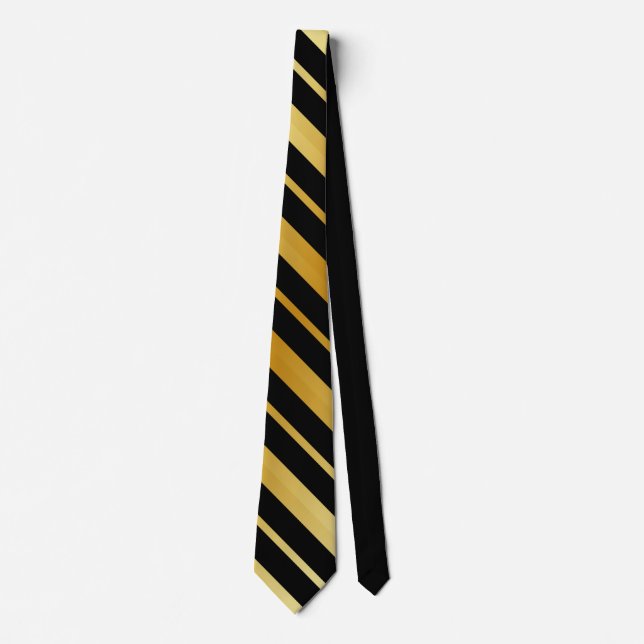 Black and Faux Gold Stripes Neck Tie (Front)