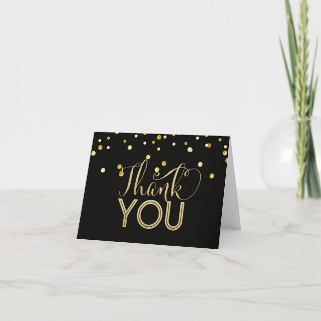 Black and Faux Gold Thank You Cards (Front)