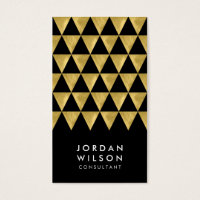 Black and Faux Gold Triangle Modern Vertical Business Card