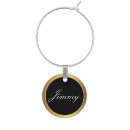Black and Faux Gold Trim | Personalize Wine Glass Charm